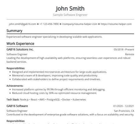 Resume preview screenshot